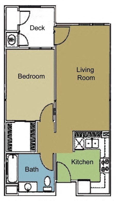Floor plan for 1 bed, 1 bath, 690 sqft